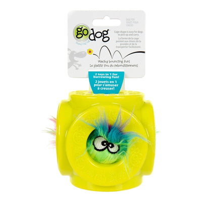 goDog Cage Ball 2-in-1 Burrow Bouncer Dog Toy - Lime/Rainbow, Medium