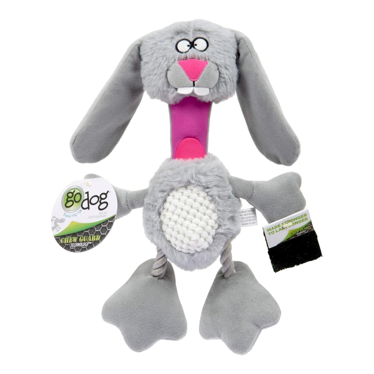 Godog Multi Tugs Rabbit Squeaky Dog Toy Grey Small - Pets Perfect