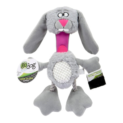 GoDog Crazy Tugs Rabbit Squeaky Plush Dog Toy - Grey, Small