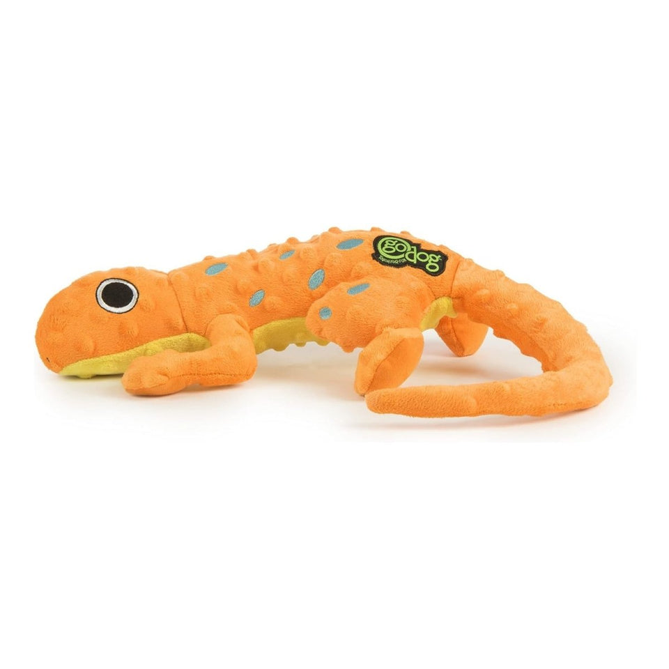 goDog Amphibianz Gecko Plush Squeaker Dog Toy - Orange, Large