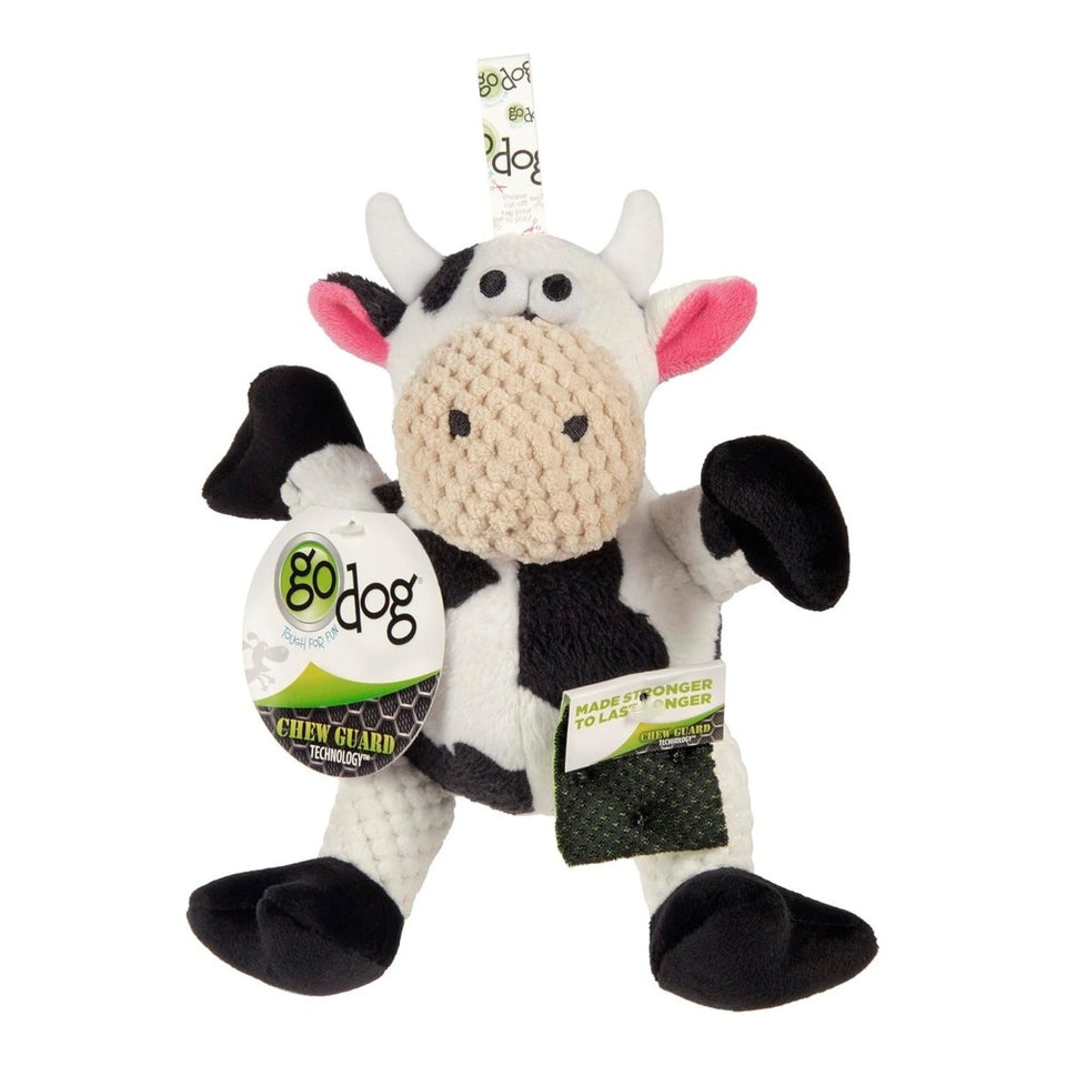 goDog Just For Me Checkers Sitting Cow Plush Dog Toy - Mini