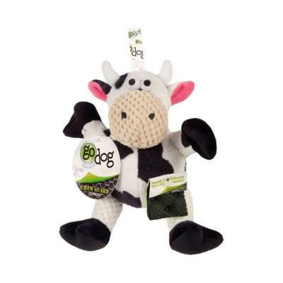 goDog Checkers Sitting Cow Plush Dog Toy - Black & White, Small