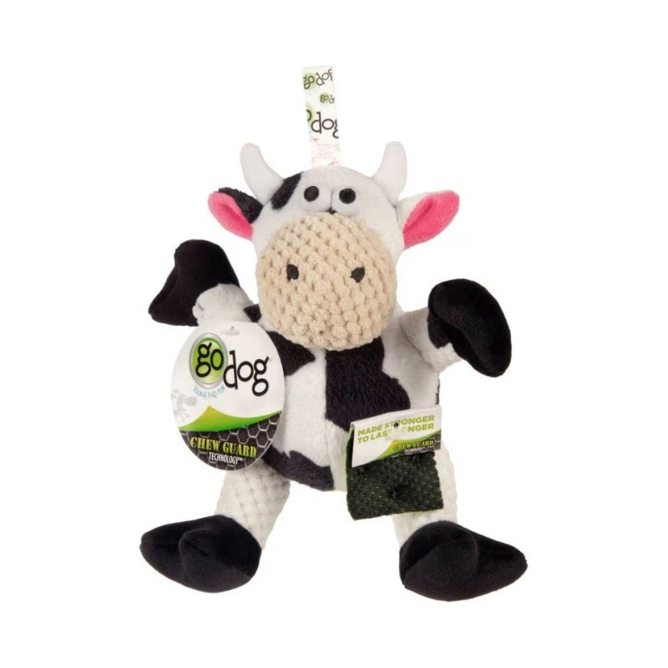 goDog Checkers Sitting Cow Plush Dog Toy - Black & White, Small