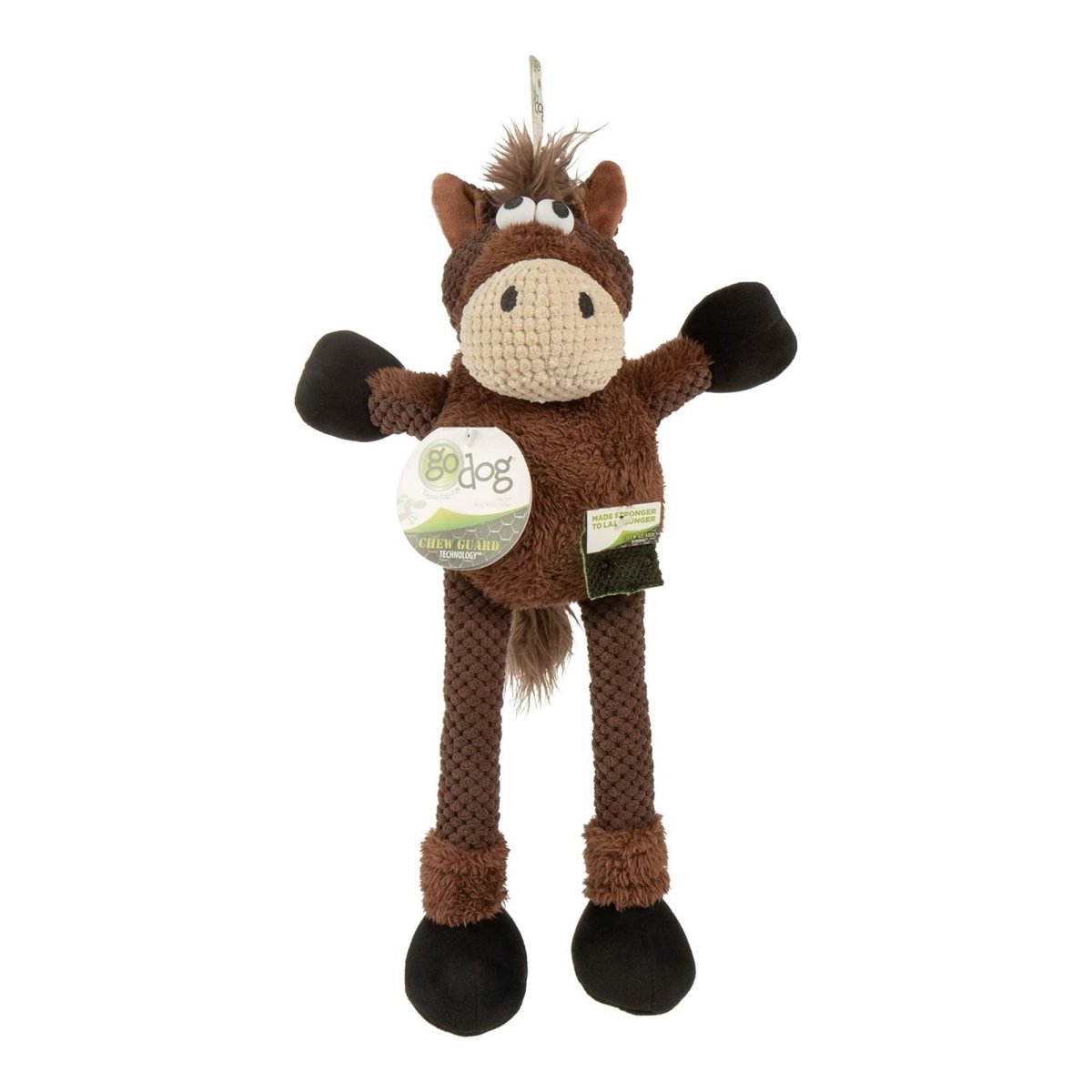 Godog Checkers Skinny Horse Dog Toy Brown Large - Pets Perfect
