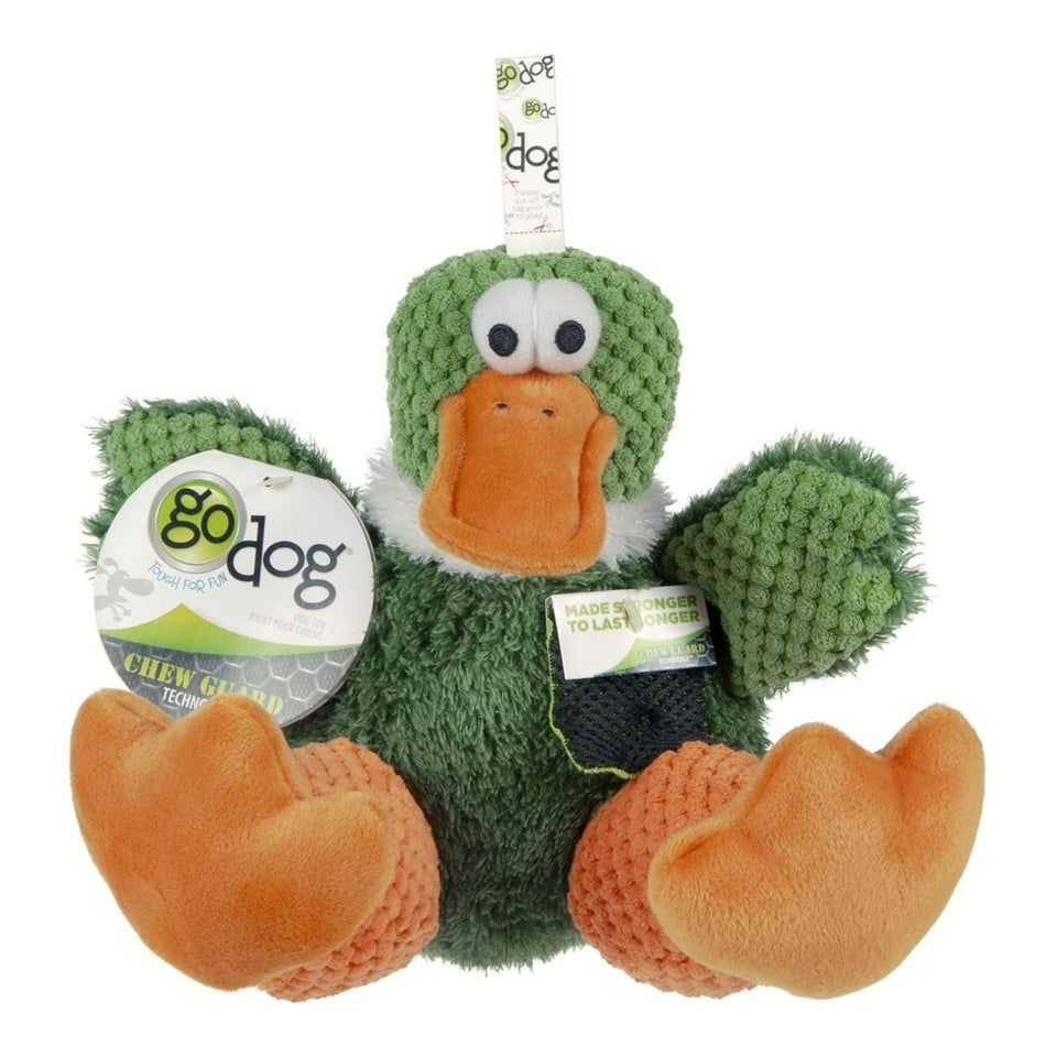 goDog Checkers Sitting Duck Plush Dog Toy - Green, Large