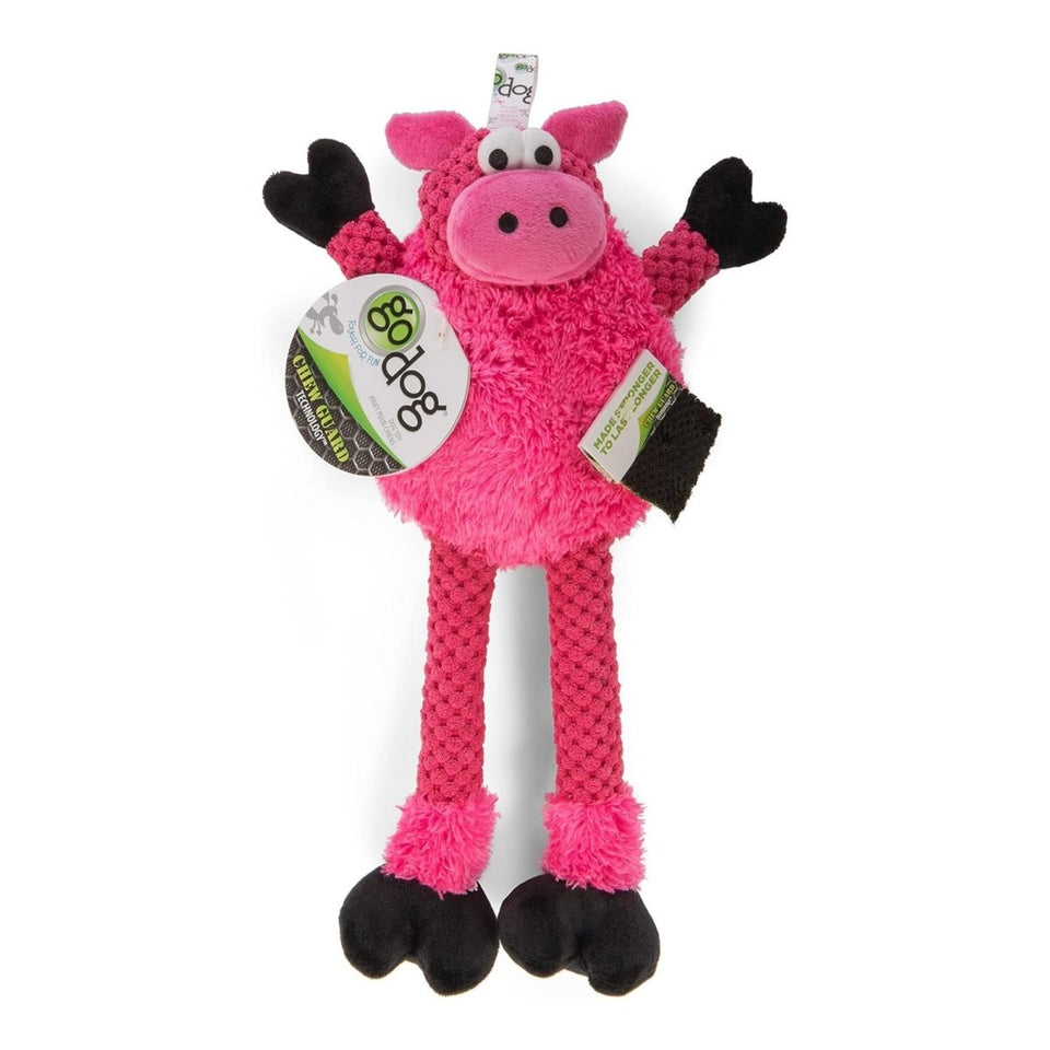 goDog Checkers Skinny Pig Plush Dog Toy - Pink, Mini