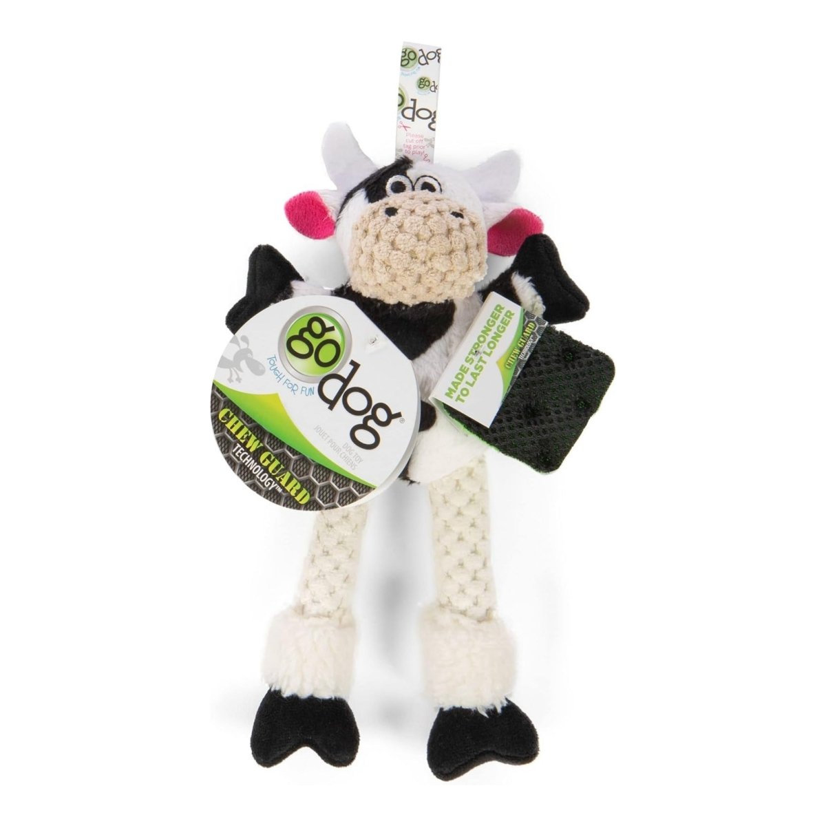 Godog Checkers Skinny Cow Dog Toy Black/White Mini - Pets Perfect