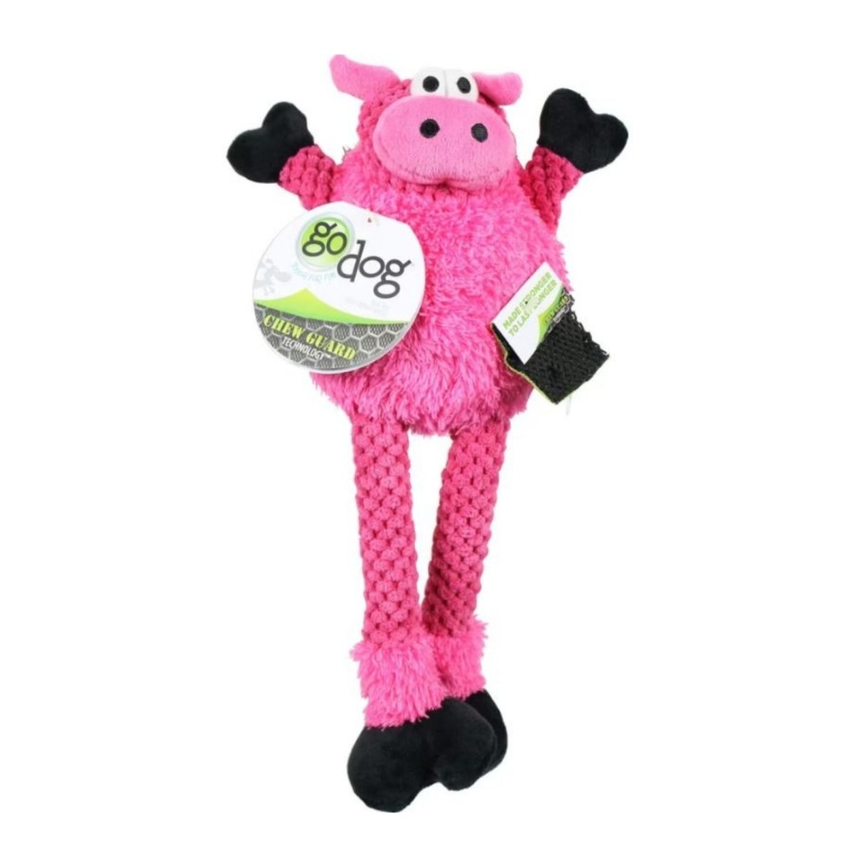 Godog Checkers Skinny Pig Dog Toy Pink Small - Pets Perfect