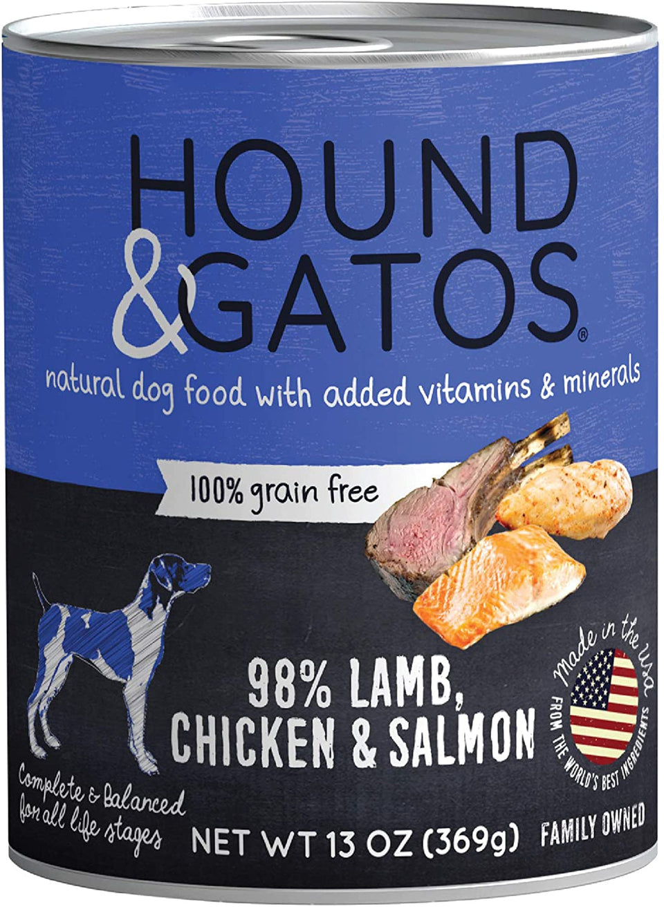 Hound And Gatos Dog Grain-Free Lamb Chicken And Salmon, 13 oz each, Case of 12