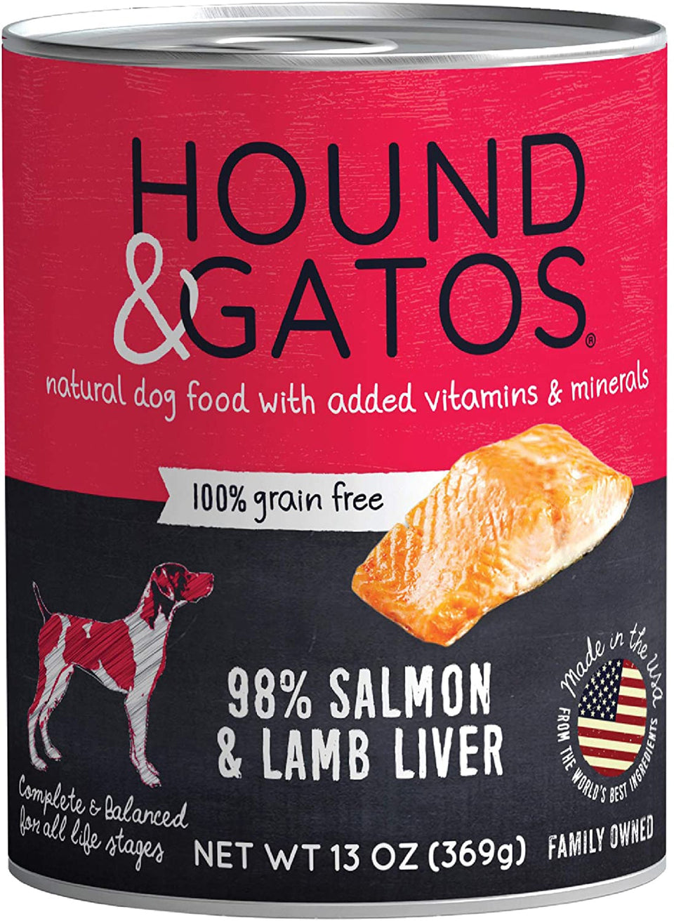 Hound And Gatos Dog Grain-Free Salmon And Lamb Liver, 13 oz each, Case of 12