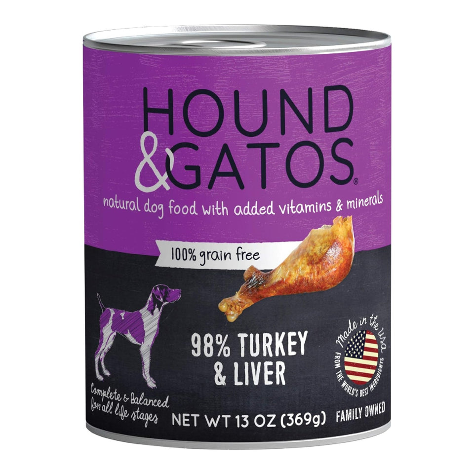 Hound And Gatos Dog Grain-Free Turkey And Liver, 13 oz each, Case of 12