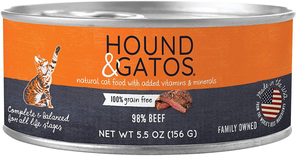 Hound and Gatos Cat Grain Free Beef 5.5oz. (Case of 24) - Pets Perfect