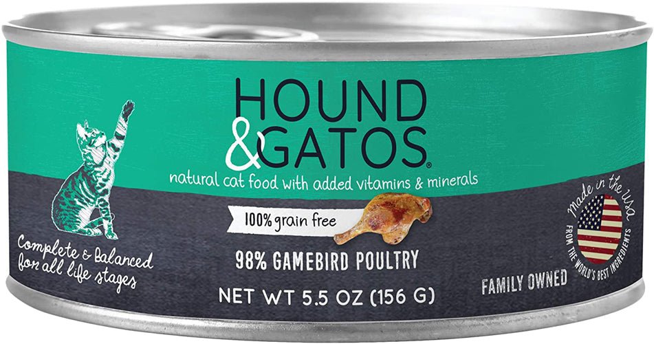 Hound and Gatos Cat Grain Free Gamebird Poultry 5.5 oz. (Case of 24) - Pets Perfect