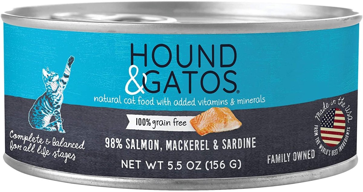 Hound and Gatos Cat Grain Free Salmon; Mackerel and Sardine 5.5oz. (Case of 24) - Pets Perfect