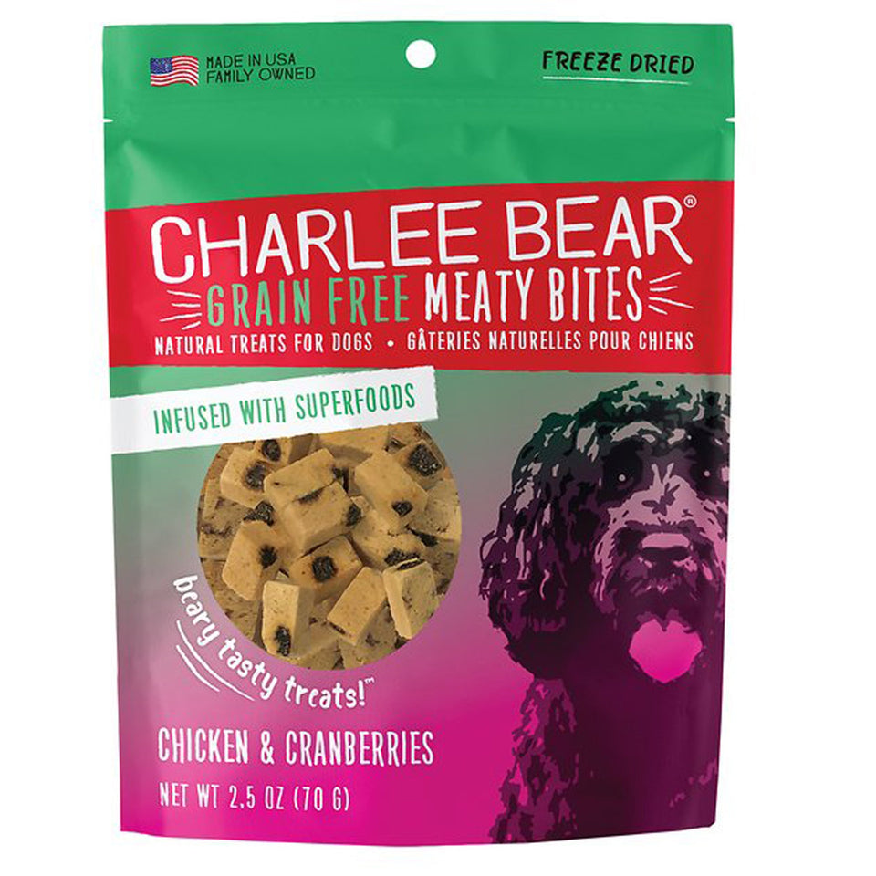 Charlee Bear Meaty Bites Freeze-Dried Chicken Cranberry Dog Treats 2.5 oz