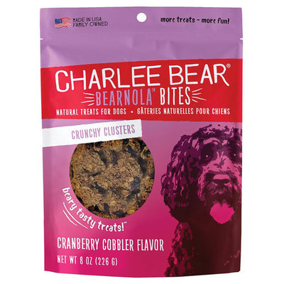 Charlee Bear Bearnola Bites pouch, Cranberry Cobbler flavor, granola clusters shown in window