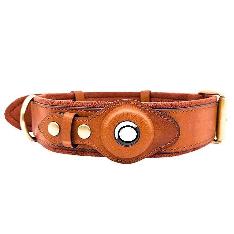 Premium Leather Dog Collar with Location Tracking - AirTag Compatible Collar for Safety - Pets Perfect