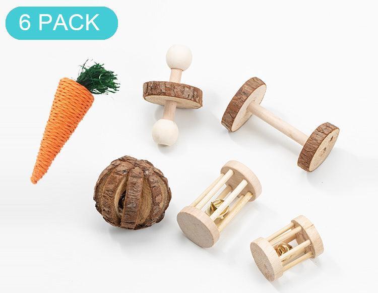 Natural Wood Pet Toy Set: Interactive Playtime Fun For Hamsters, Rabbits, Guinea Pigs, Parrots, Cats, And Dogs.