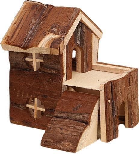 Pine Wood Log Cabin Hamster House - Natural Hideaway & Nest - Pets Perfect