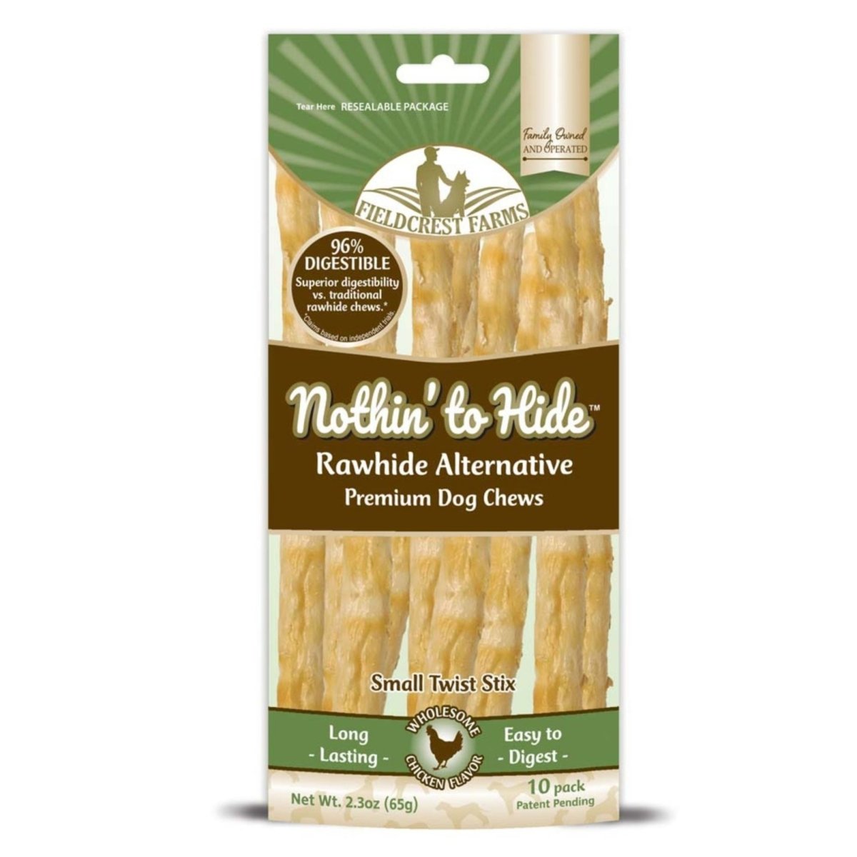 Fieldcrest Nothin' to Hide – Rawhide - Free Chicken Collagen | 2.3 oz, 10 - Ct - Pets Perfect