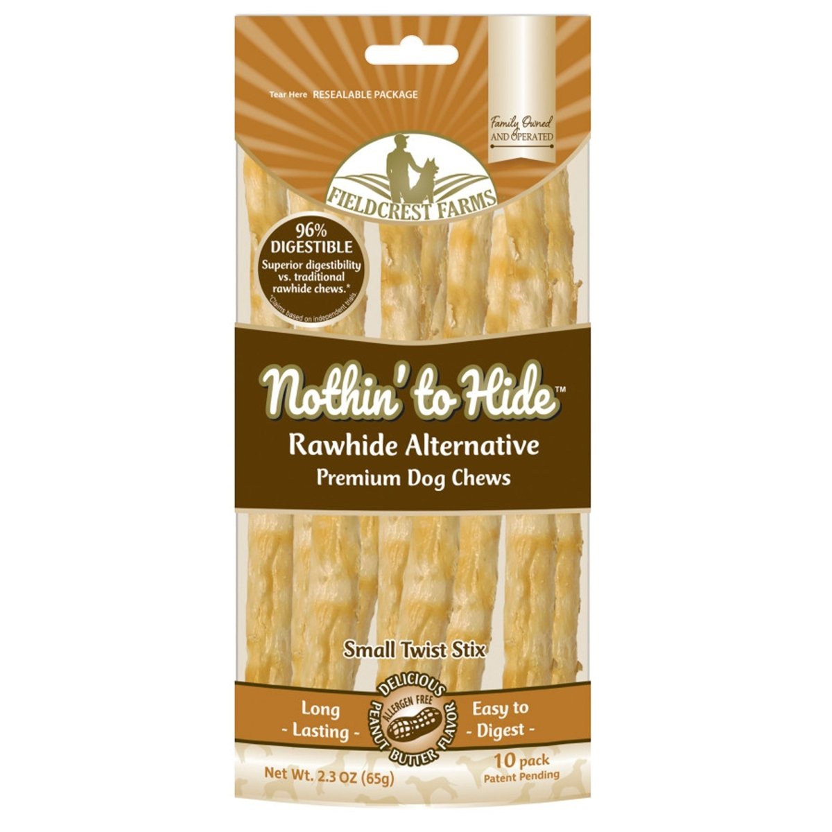 Fieldcrest Nothin' to Hide – Rawhide - Free Peanut Butter Twist | 10 - Count - Pets Perfect