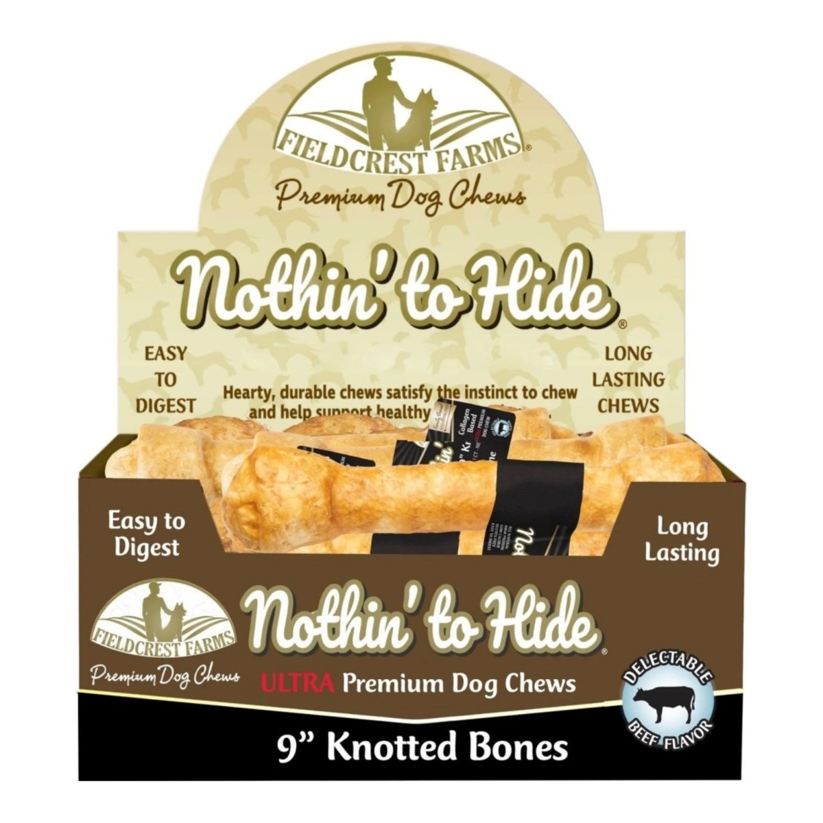 Fieldcrest Farms Nothin' To Hide Ultra Knotted Bone Dog Treat Beef 9 in (Case of 14) - Pets Perfect