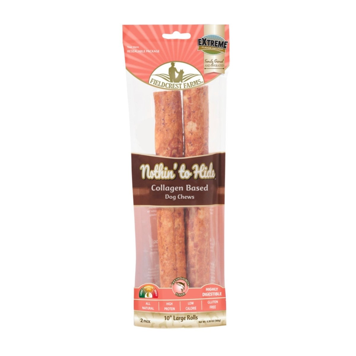 Fieldcrest Farms Nothin' to Hide Collagen Roll Dog Chew Salmon, 1ea/10 in, 2 pk - Pets Perfect