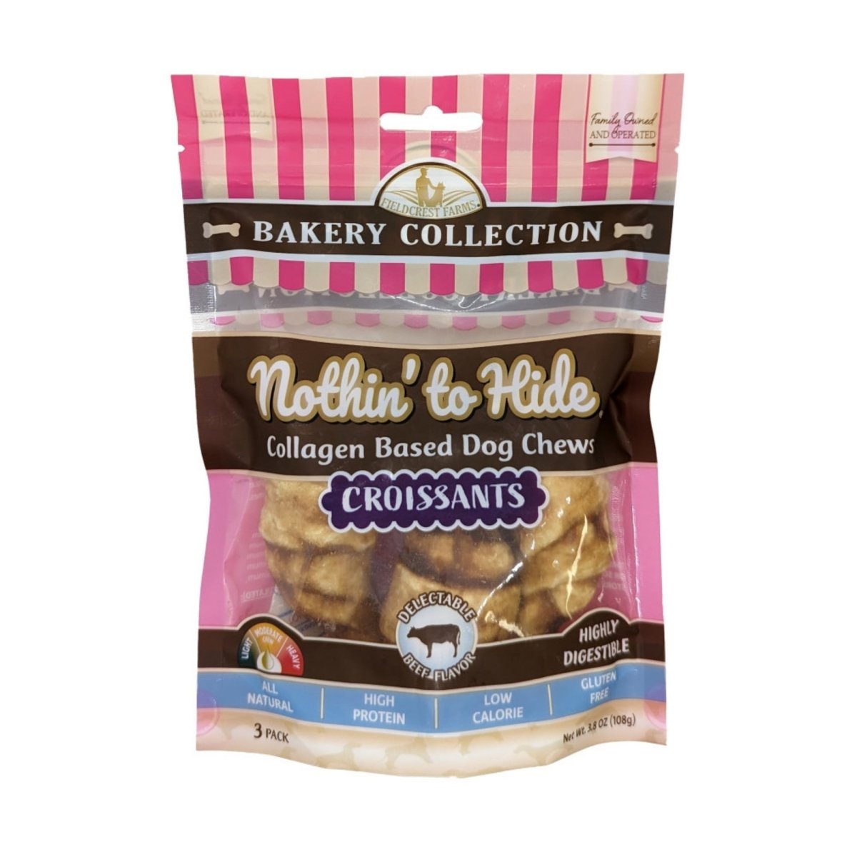 Fieldcrest Farms Nothin' To Hide Bakery Collection Dog Treat Croissant, Beef, 1ea/3 in, 3 pk - Pets Perfect