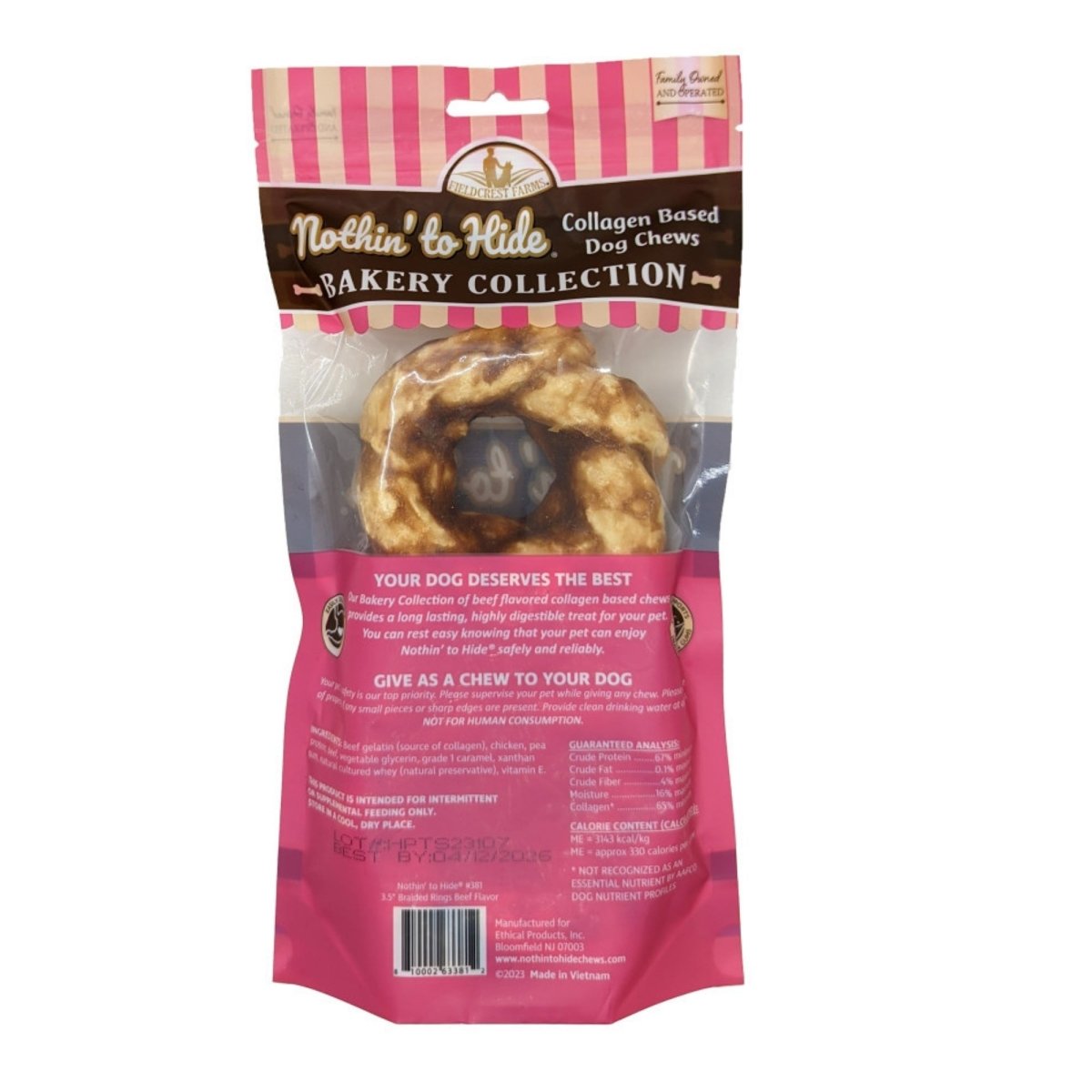 Fieldcrest Farms Nothin' To Hide Bakery Collection Dog Treat Braided Ring, Beef, 1ea/3.5 in, 2 pk - Pets Perfect