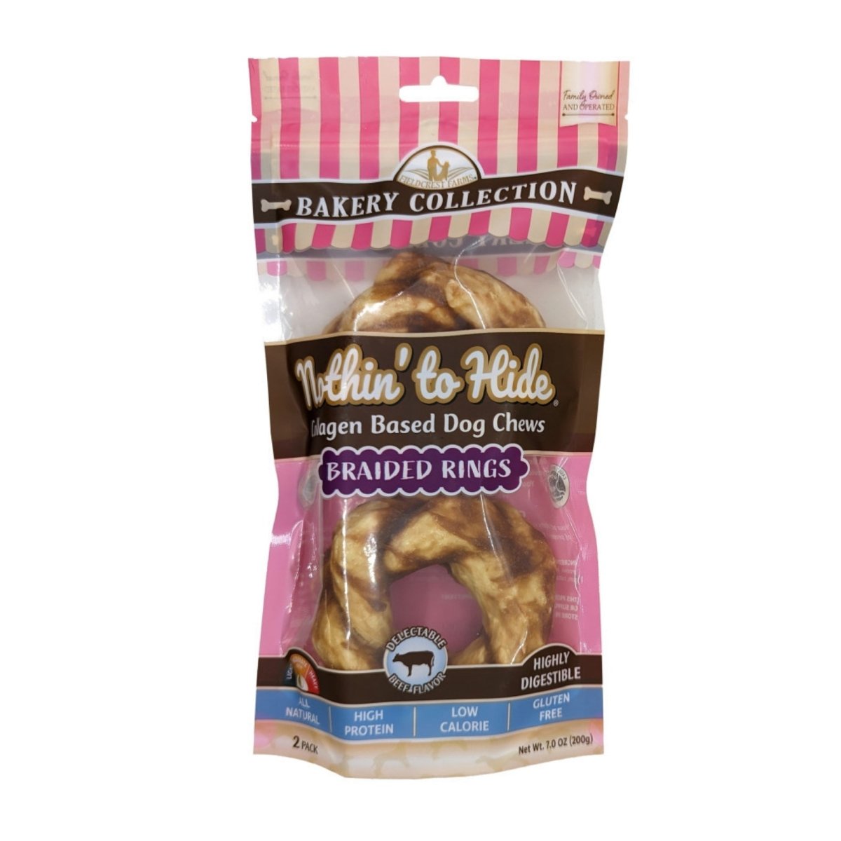 Fieldcrest Farms Nothin' To Hide Bakery Collection Dog Treat Braided Ring, Beef, 1ea/3.5 in, 2 pk - Pets Perfect