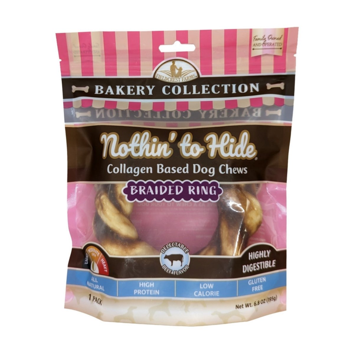 Fieldcrest Farms Nothin' To Hide Bakery Collection Dog Treat Braided Ring, Beef, 1ea/5 in - Pets Perfect