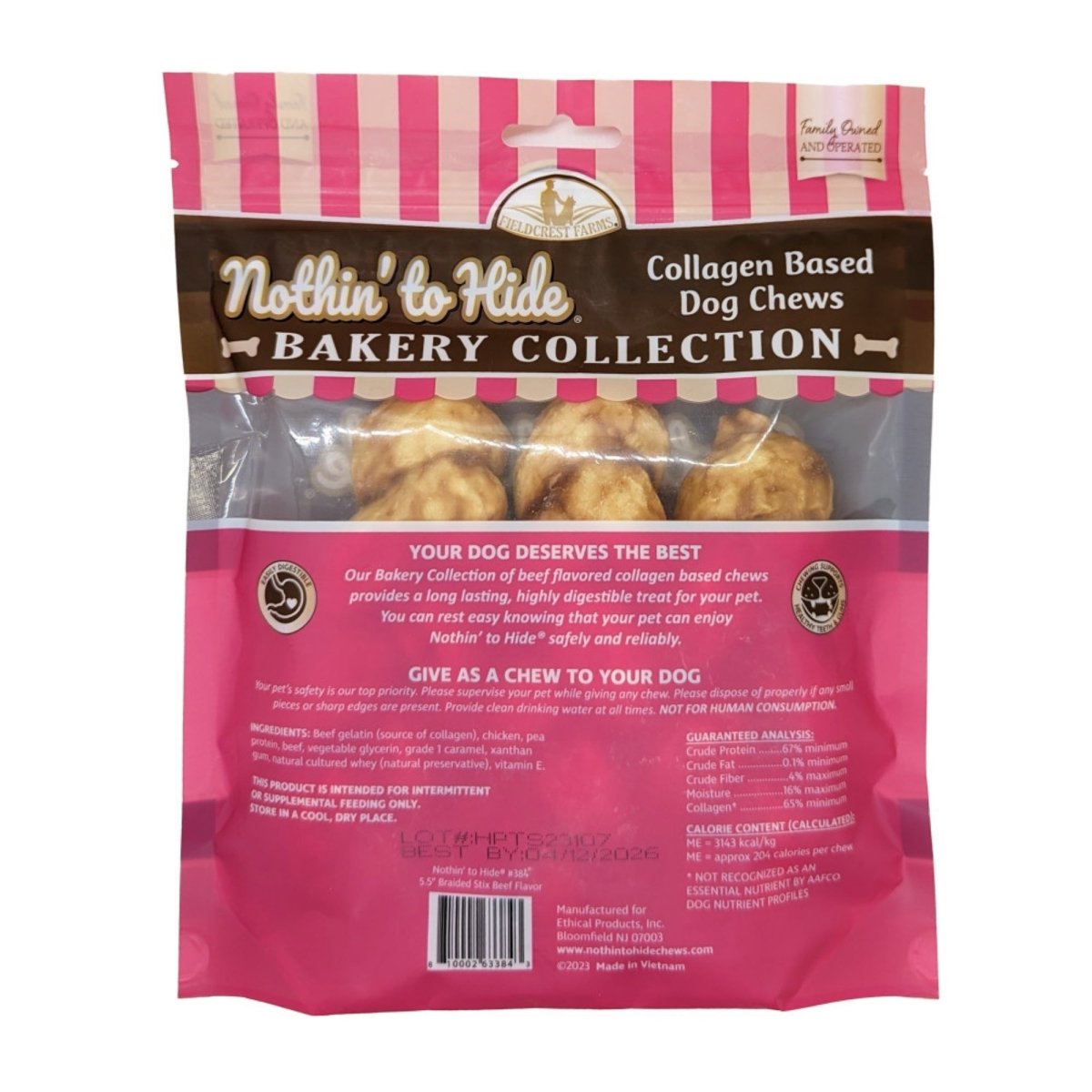Fieldcrest Farms Nothin' To Hide Bakery Collection Dog Treat Braided Stix, Beef, 1ea/5.5 in, 3 pk - Pets Perfect
