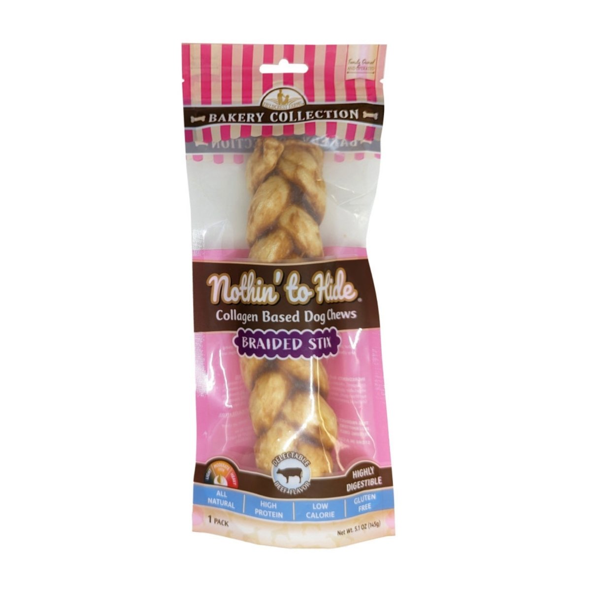 Fieldcrest Farms Nothin' To Hide Bakery Collection Dog Treat Braided Stix, Beef, 1ea/9 in - Pets Perfect