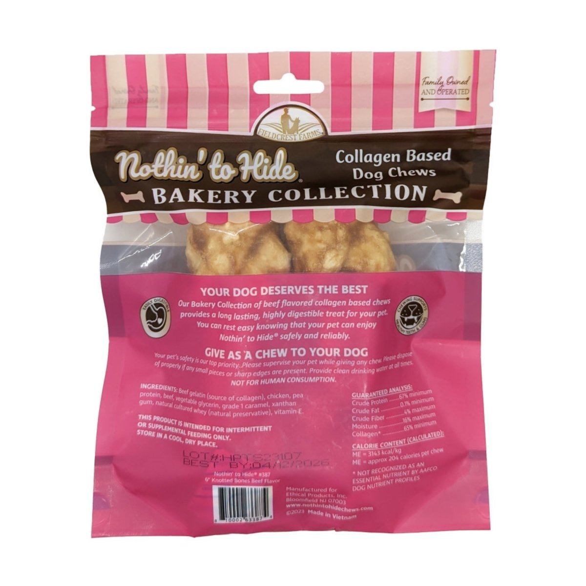 Fieldcrest Farms Nothin' To Hide Bakery Collection Dog Treat Knotted Bone, Beef, 1ea/6 in, 2 pk - Pets Perfect