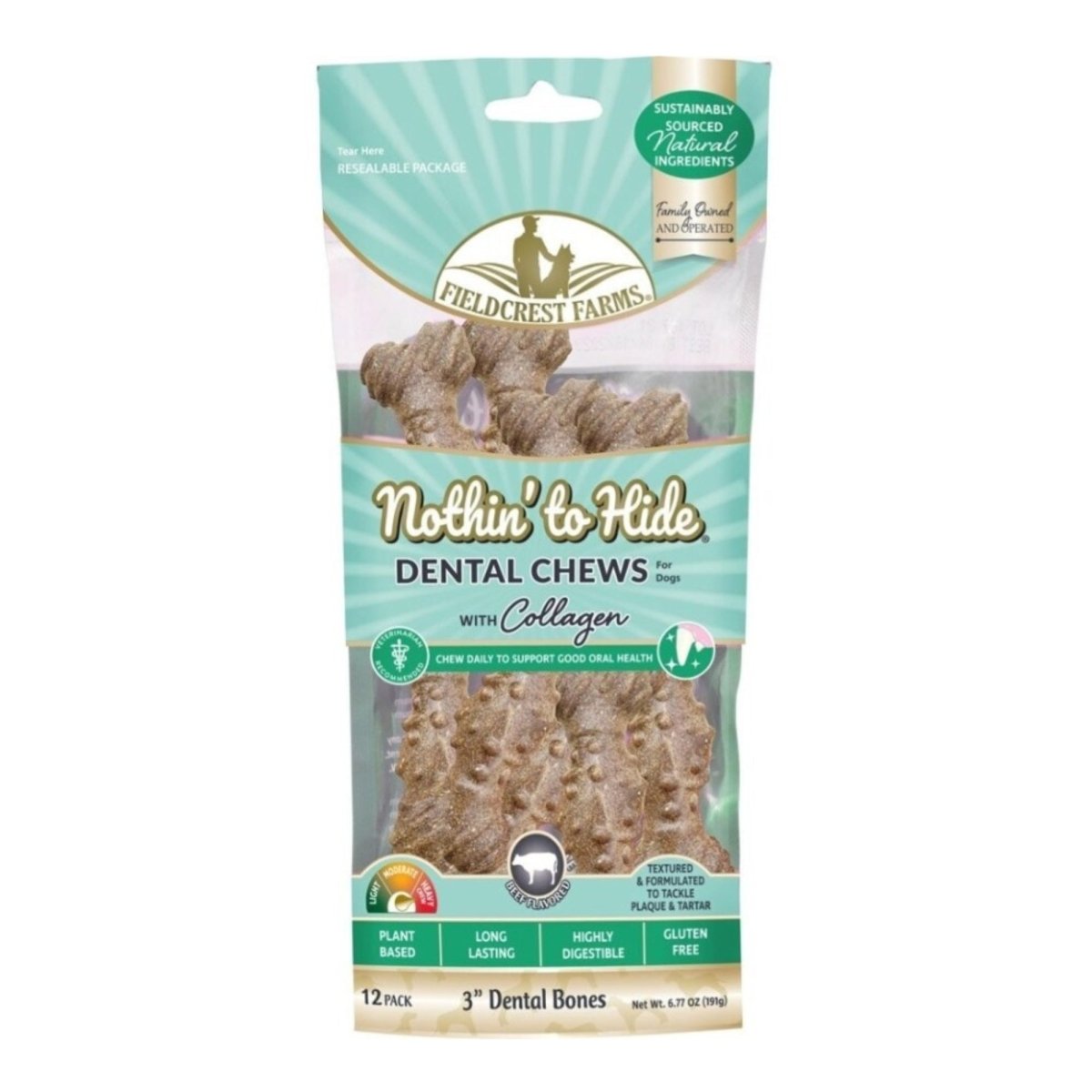 Fieldcrest Farms Nothin' to Hide Dental Bone Collagen Dog Chew Beef, 1ea/3 in, 12 pk - Pets Perfect