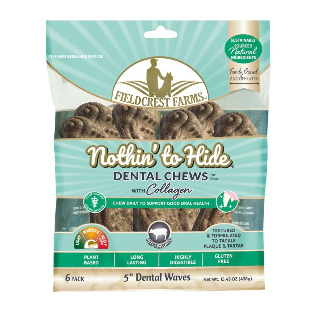 Fieldcrest Farms Nothin' to Hide Dental Wave Collagen Dog Chew Beef, 1ea/5 in, 6 pk - Pets Perfect