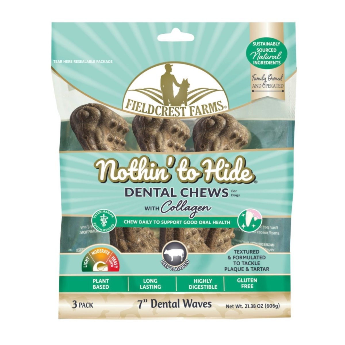 Fieldcrest Farms Nothin' to Hide Dental Wave Collagen Dog Chew Beef, 1ea/7 in, 3 pk - Pets Perfect