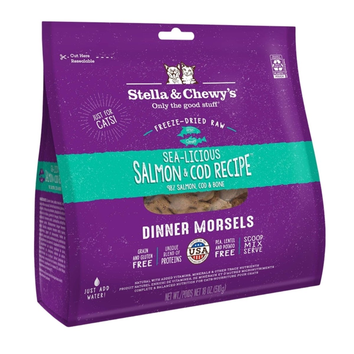 Stella & Chewys Cat Freeze - Dried Sea - Licious Salmon & Cod 18oz. - Pets Perfect