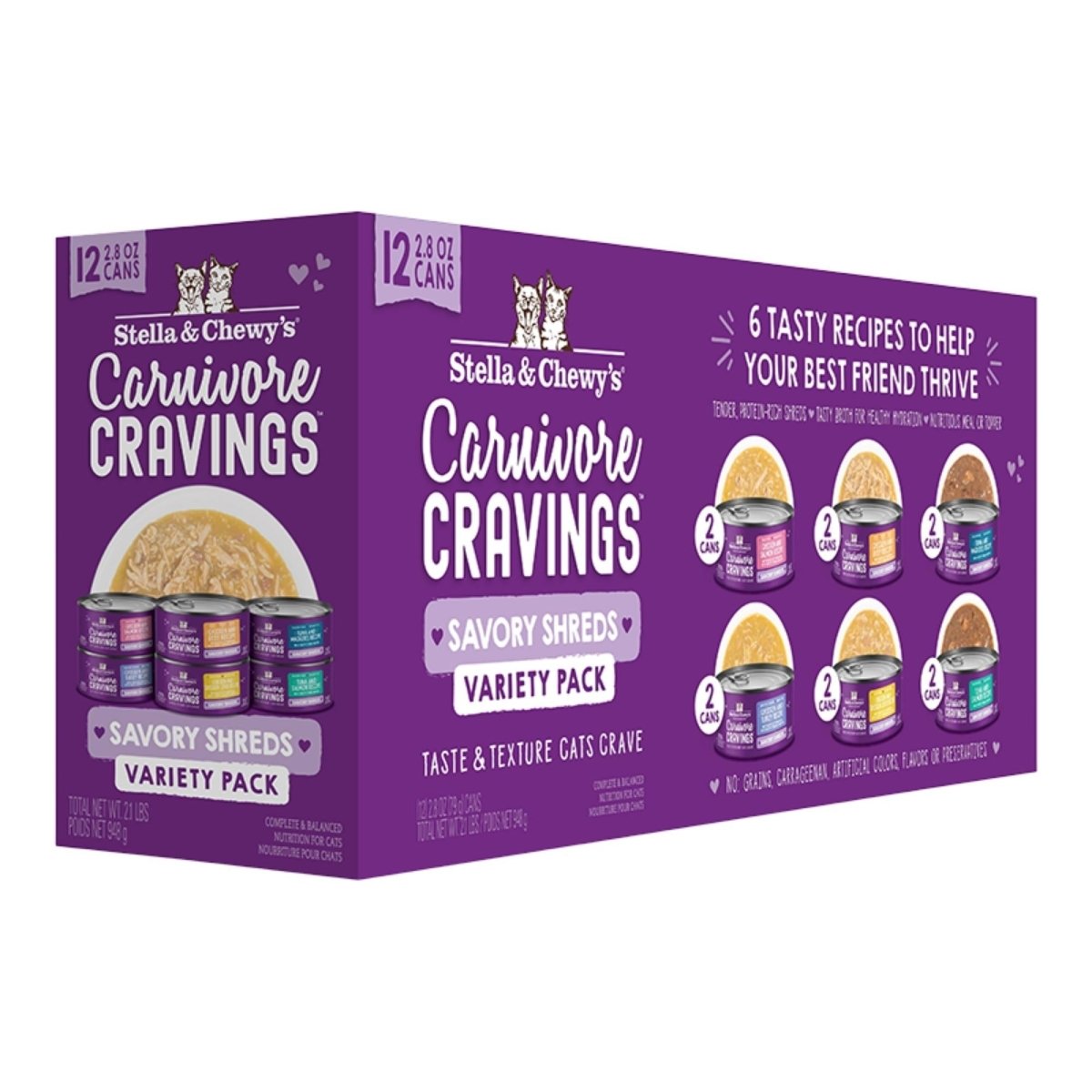 Stella and Chewys Cat Carnivore Shreds Variety Pack 2.8oz. (Case of 24) - Pets Perfect