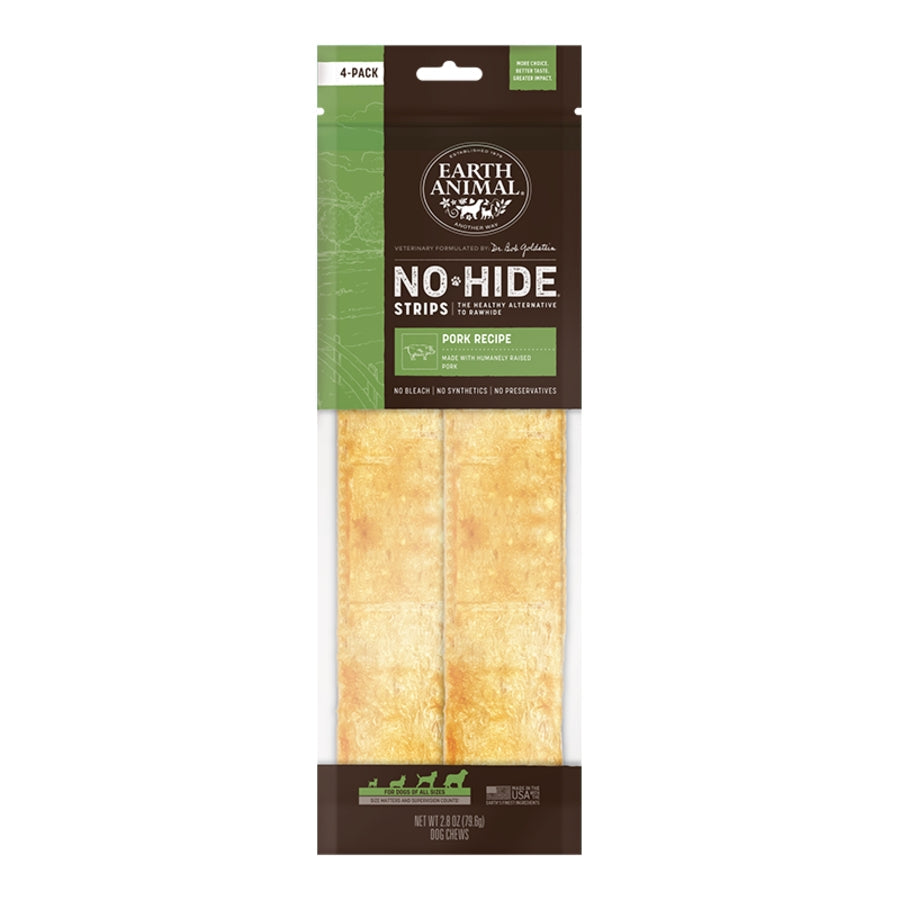 Earth Animal Dog No-hide Strips Pork 4 ct