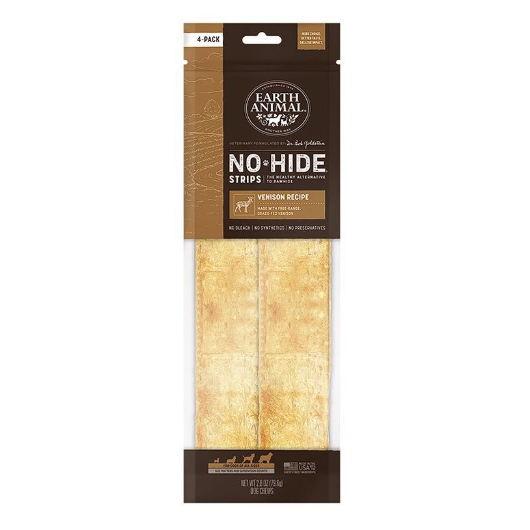 Earth Animal No - Hide – Long - Lasting Venison Dog Chew Strip | 4 Count - Pets Perfect
