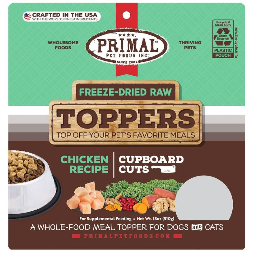 Primal Dog Cat Fd Raw Topper Cupboard Cuts Chicken 18oz. - Dog Treats Freeze Dried and Dehydrated