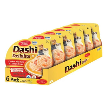Inaba Dashi Delights Flakes In Broth Chicken/Tuna/Salmon 2.5oz. (Case of 6) - Pets Perfect