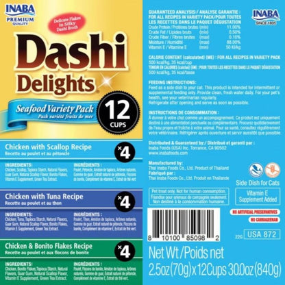 Inaba Dashi Delights Flakes In Broth Variety Pack Seafood 30oz. - 12 Pk - Pets Perfect