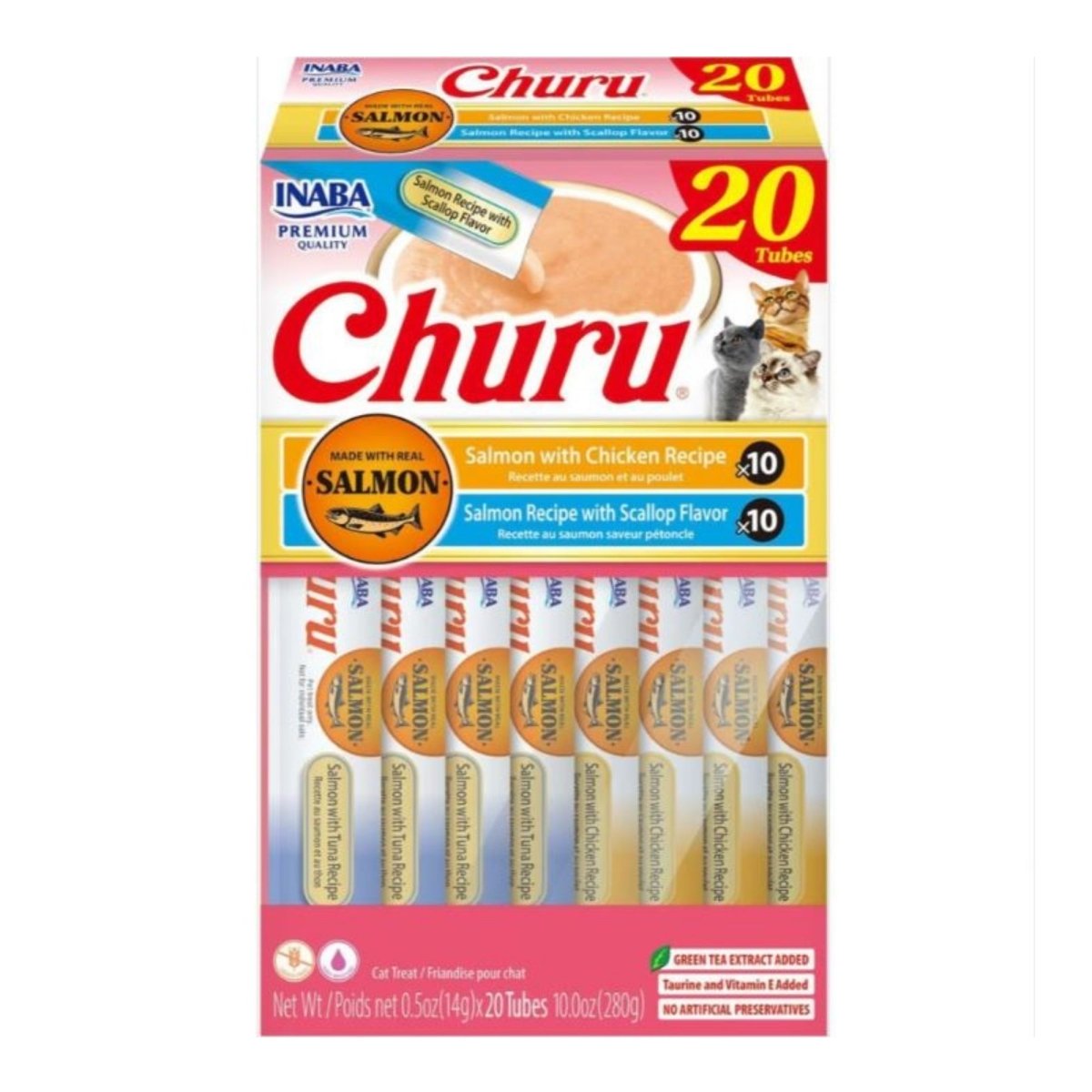 Inaba Churu Puree Cat Treats Variety Box Salmon/Chiken/Sclp .5oz. - 20 Pk - Pets Perfect