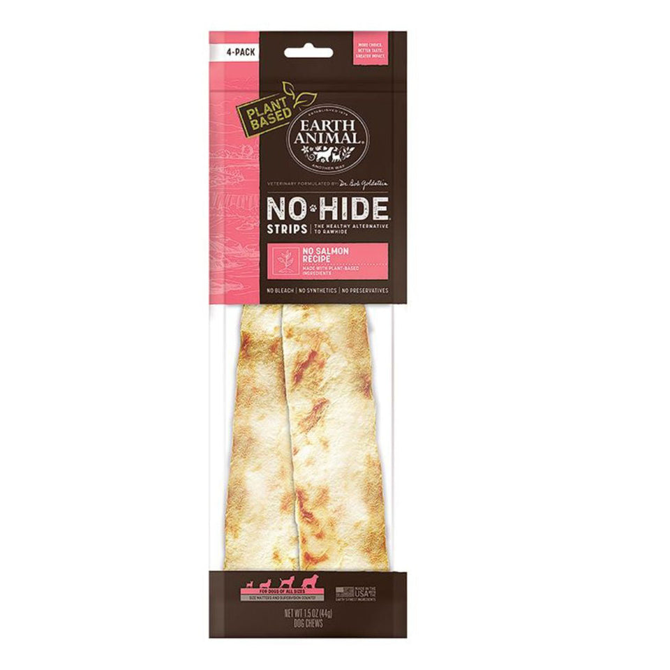 Earth Animal No-Hide - Long-Lasting Vegan Salmon Dog Chew, 4 ct