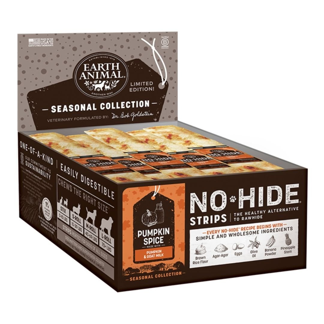 Earth Animal No - Hide Pumpkin Spice Strips – Rawhide - Free | Case of 60 - Pets Perfect