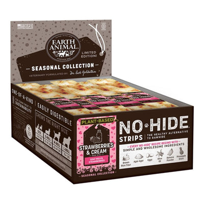 Earth Animal No-Hide Strawberry Cream Strips - Rawhide-Free, 60 ct