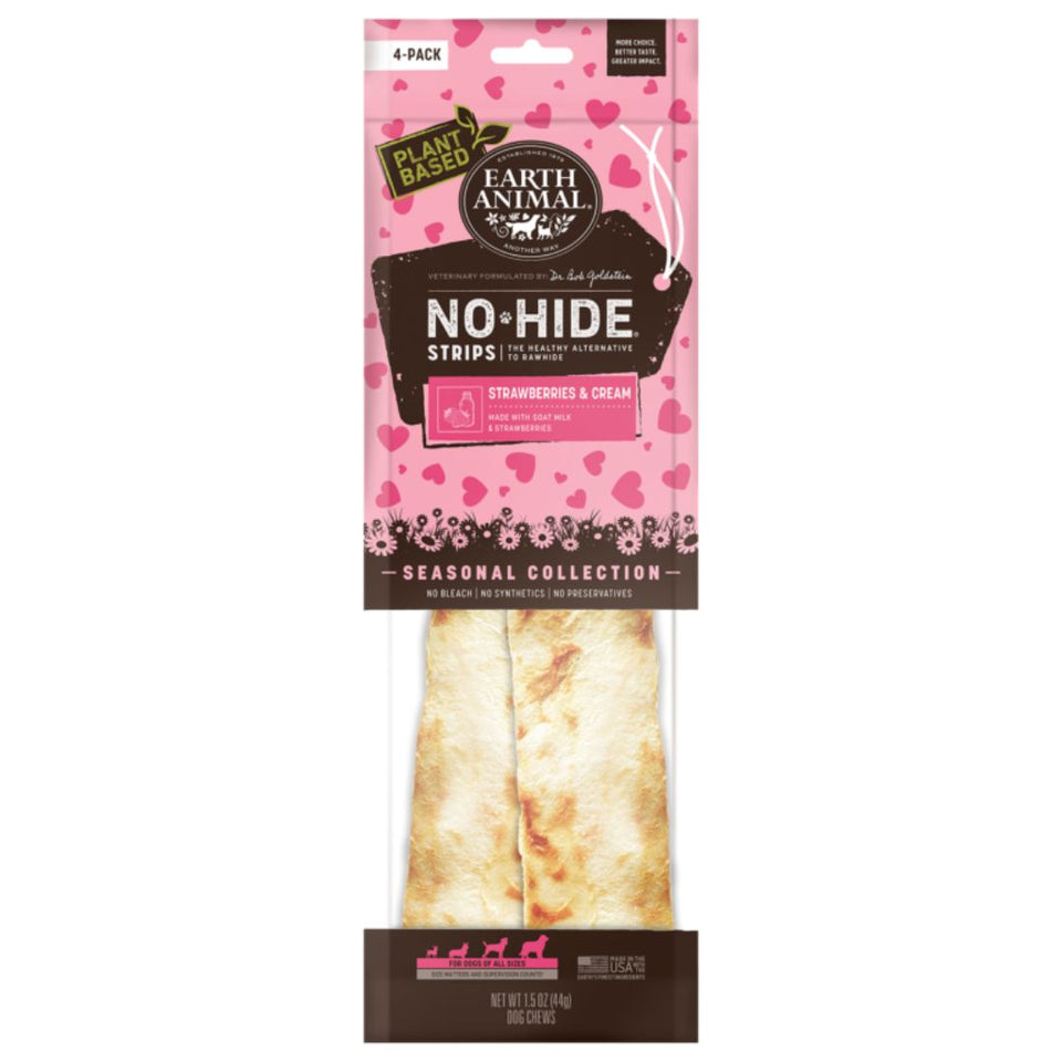 Earth Animal No-Hide - Rawhide-Free Strawberry Cream Strip, 4 ct