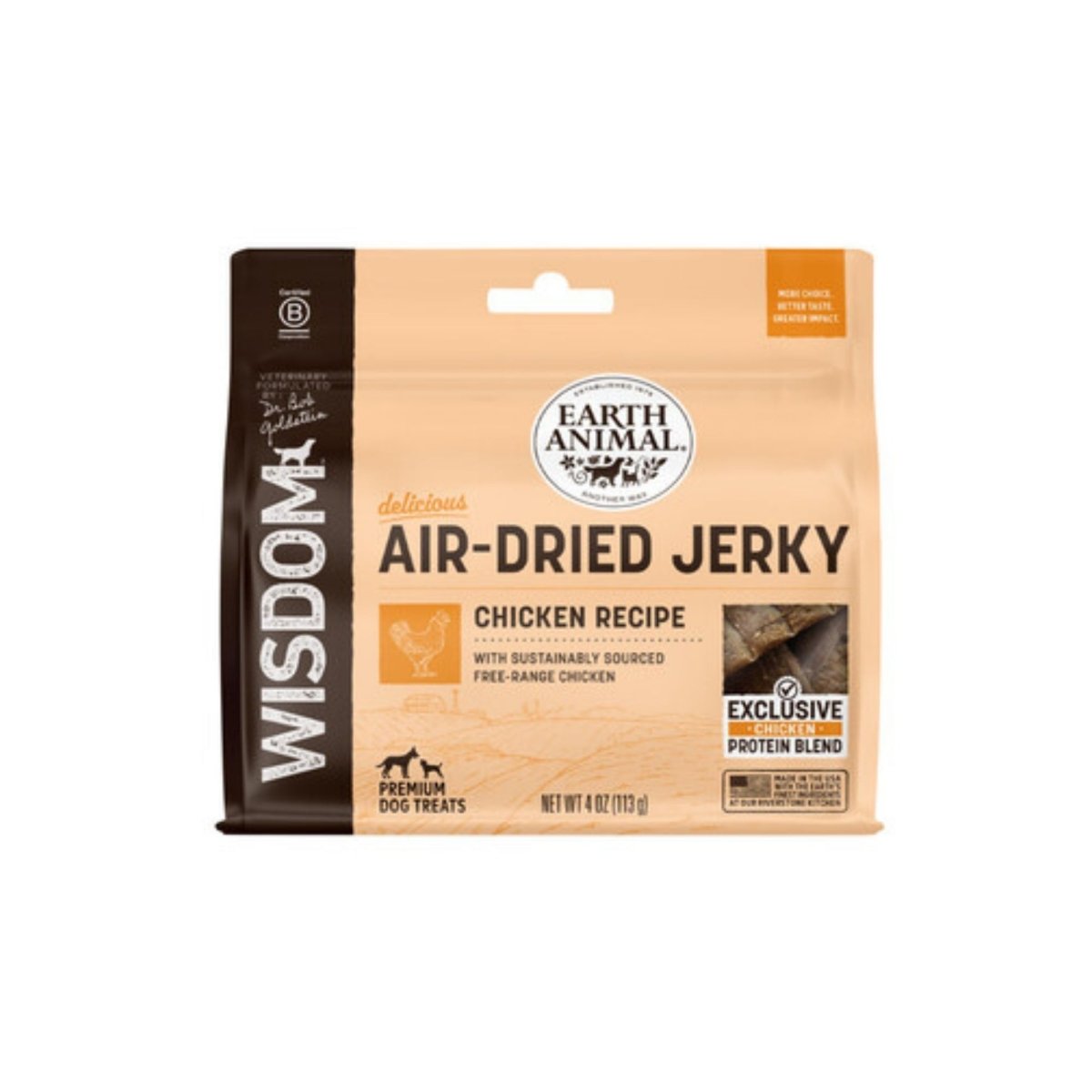 Earth Animal Dog Wisdom Air - Dried Jerky Chicken 4oz. - Pets Perfect